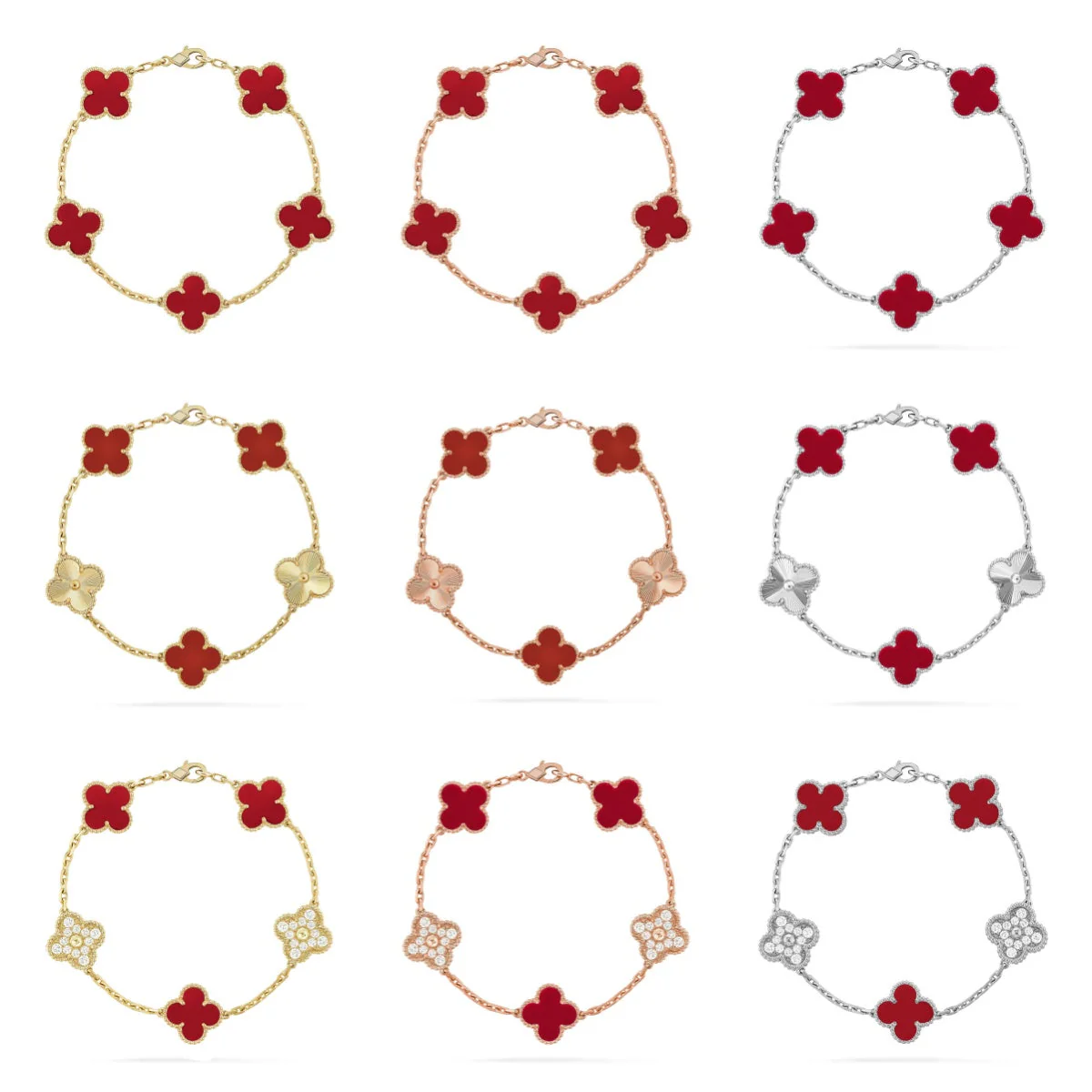 [⭐vintora] CLOVER 5 MOTIF RED CORNELIAN BRACELET COLLECTION