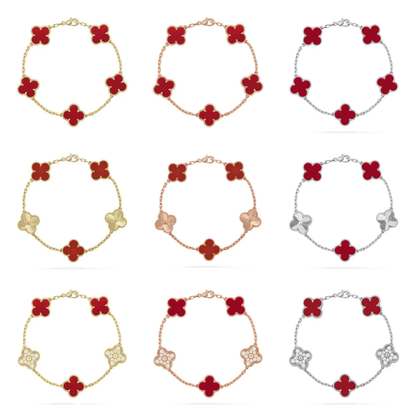 [⭐vintora] CLOVER 5 MOTIF RED CORNELIAN BRACELET COLLECTION