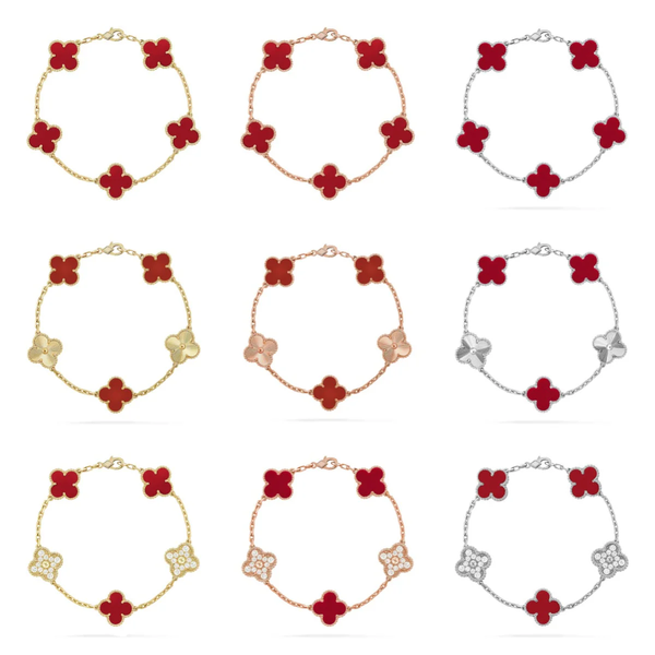 [⭐vintora] CLOVER 5 MOTIF RED CORNELIAN BRACELET COLLECTION