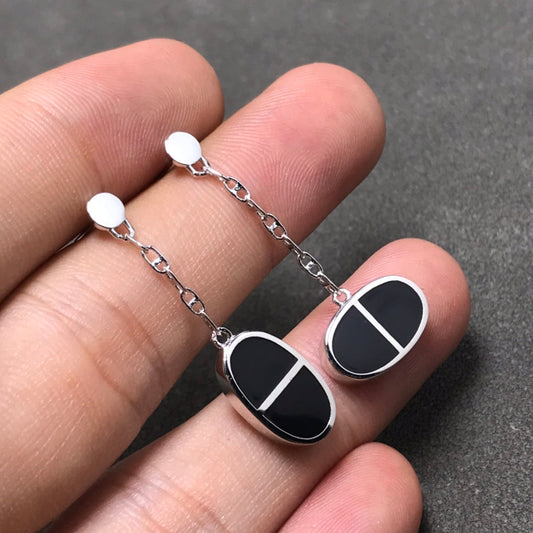 [⭐vintora]CHAINE VERSO BLACK CERAMIC SILVER EARRINGS