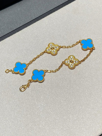 [⭐vintora] CLOVER 5 MOTIF BLUE AGATE BRACELET COLLECTION