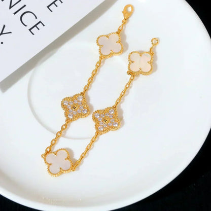 [⭐vintora]CLOVER WHITE PEARL MOP 5 MOTIF BRACELET COLLECTION
