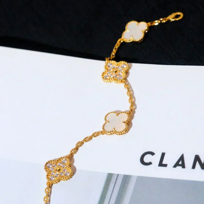 [⭐vintora]CLOVER WHITE PEARL MOP 5 MOTIF BRACELET COLLECTION