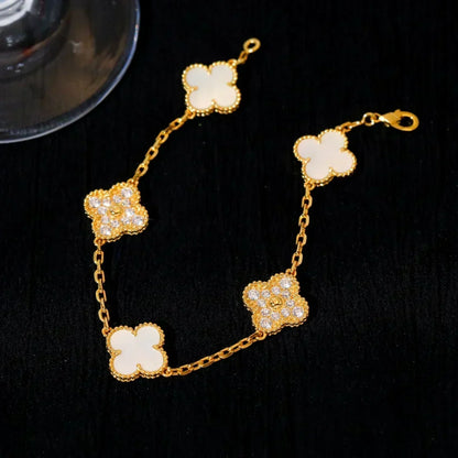[⭐vintora]CLOVER WHITE PEARL MOP 5 MOTIF BRACELET COLLECTION
