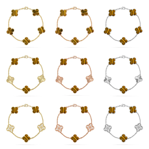 [⭐vintora] CLOVER 5 MOTIFS TIGER EYE BRACELET COLLECTION