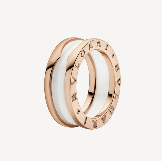 [⭐vintora]ZERO 1 TWO-BAND LOOPS AND WHITE CERAMIC SPIRAL PINK GOLD RING