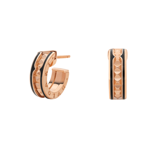 [⭐vintora]ZERO 1 ROCK PINK GOLD EARRINGS WITH STUDDED SPIRAL AND BLACK CERAMIC
