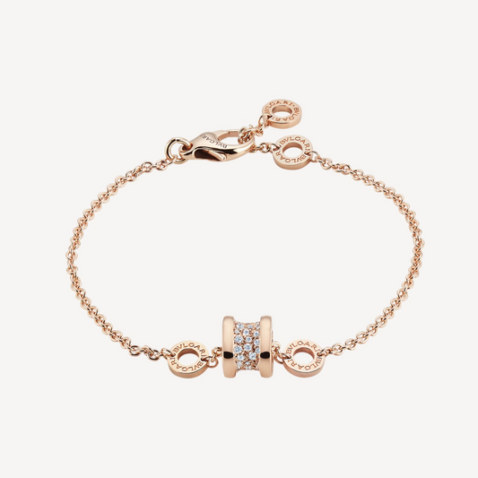 [⭐vintora]ZERO 1 SOFT PINK GOLD WITH PAVED DIAMONDS ON THE SPIRAL BRACELET