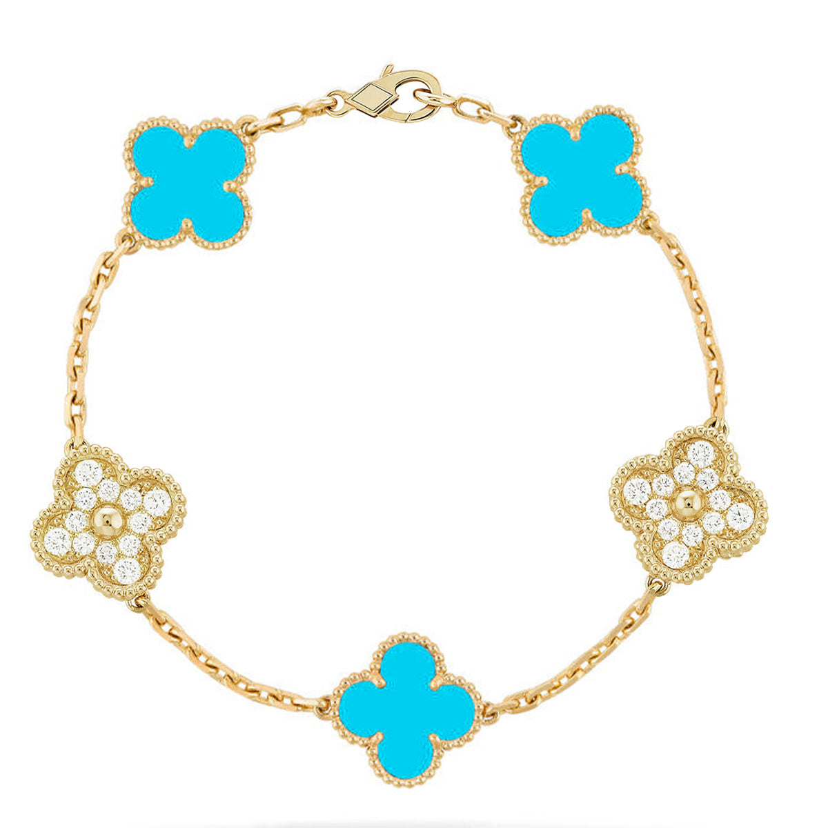 [⭐vintora] CLOVER 5 MOTIF TURQUOISE BRACELET COLLECTION