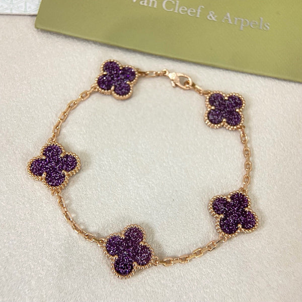 [⭐vintora]NEW PURPLE SAND-GOLD FOUR-LEAF CLOVER 5-FLOWER BRACELET