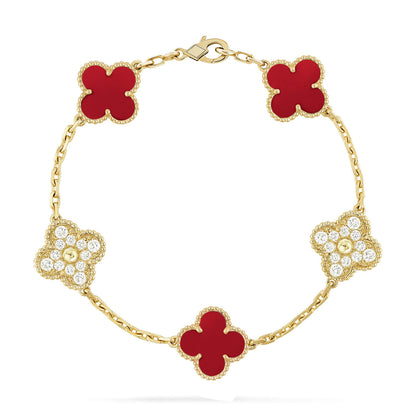 [⭐vintora] CLOVER 5 MOTIF RED CORNELIAN BRACELET COLLECTION