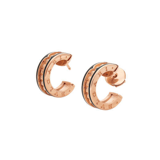 [⭐vintora]ZERO 1 ROCK PINK GOLD EARRINGS WITH STUDDED SPIRAL AND BLACK CERAMIC