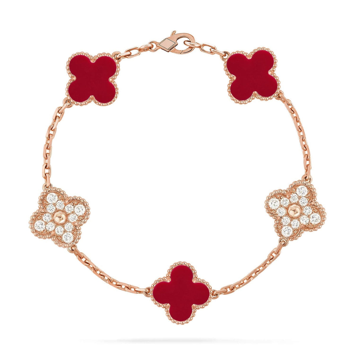 [⭐vintora] CLOVER 5 MOTIF RED CORNELIAN BRACELET COLLECTION