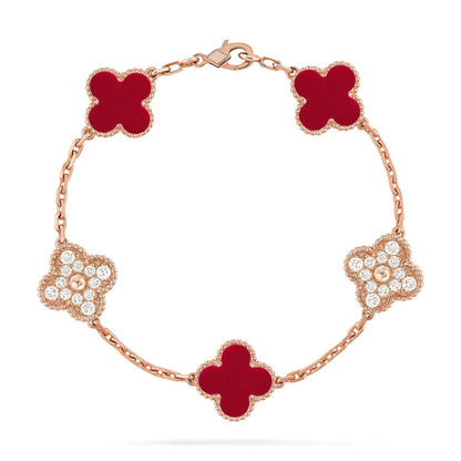 [⭐vintora] CLOVER 5 MOTIF RED CORNELIAN BRACELET COLLECTION