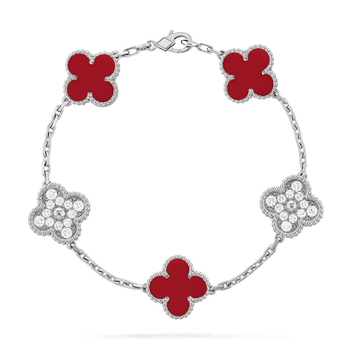[⭐vintora] CLOVER 5 MOTIF RED CORNELIAN BRACELET COLLECTION