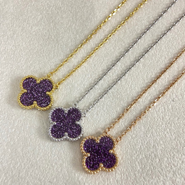 [⭐vintora]NEW 15MM PURPLE SAND-GOLD FOUR-LEAF CLOVER NECKLACE