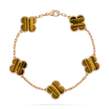 [⭐vintora] CLOVER 5 MOTIFS TIGER EYE BRACELET COLLECTION