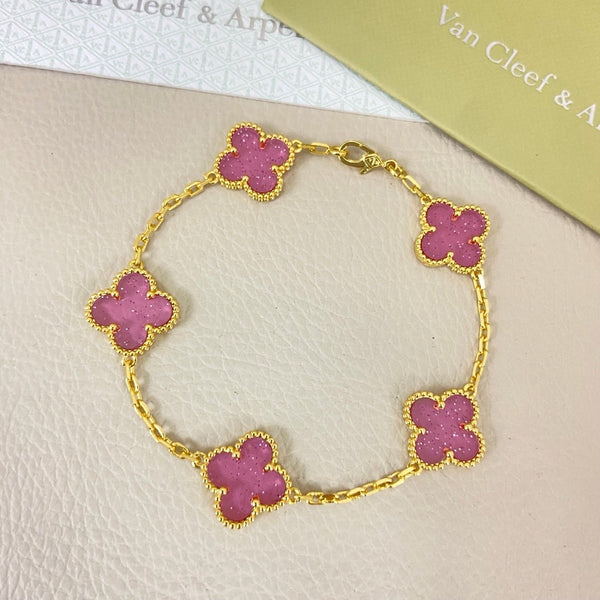 [⭐vintora]NEW BUBBLE PINK ENAMEL 5-FLOWER BRACELET