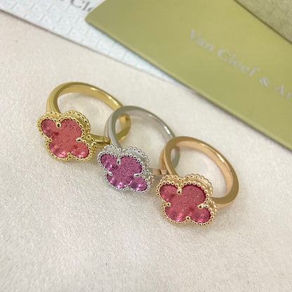[⭐vintora]NEW ROSE QUARTZ FOUR-LEAF CLOVER RING