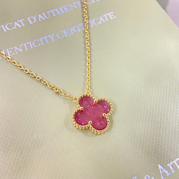 [⭐vintora]15MM BUBBLE PINK ENAMEL SINGLE-FLOWER FOUR-LEAF CLOVER NECKLACE