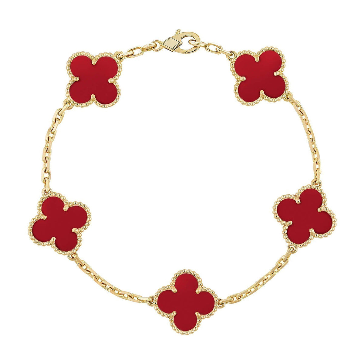 [⭐vintora] CLOVER 5 MOTIF RED CORNELIAN BRACELET COLLECTION
