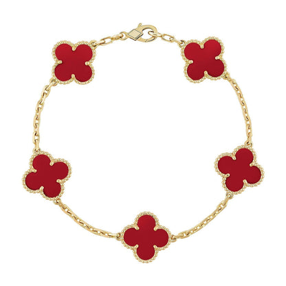 [⭐vintora] CLOVER 5 MOTIF RED CORNELIAN BRACELET COLLECTION