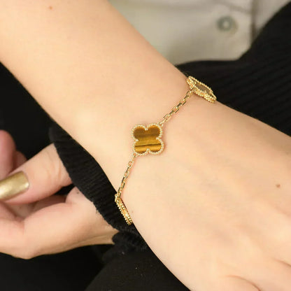 [⭐vintora] CLOVER 5 MOTIFS TIGER EYE BRACELET COLLECTION