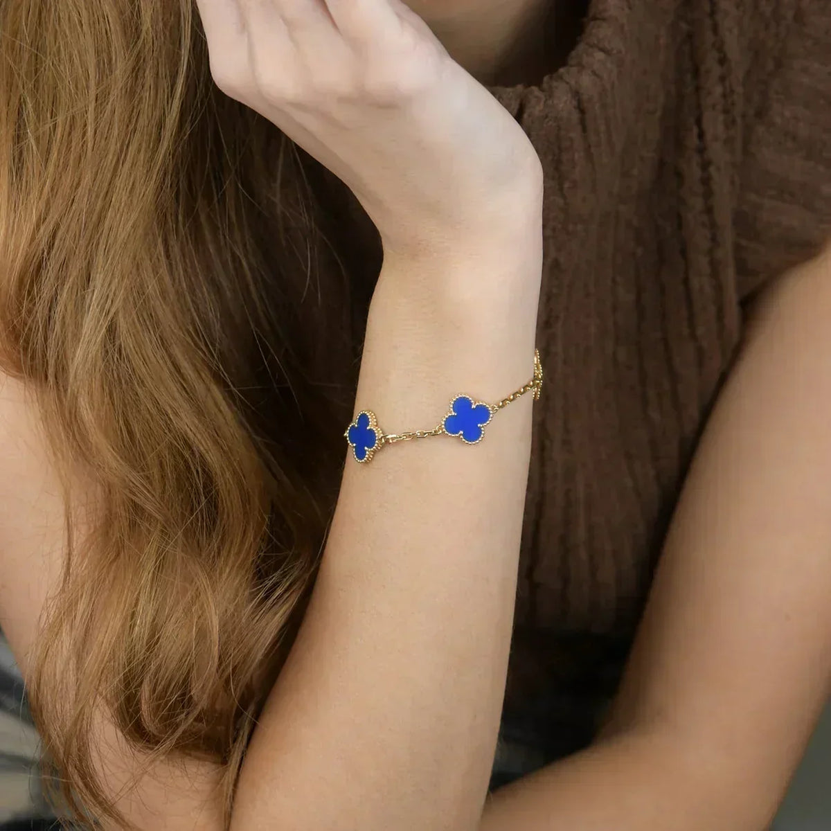 [⭐vintora] CLOVER 5 MOTIF BLUE AGATE BRACELET COLLECTION