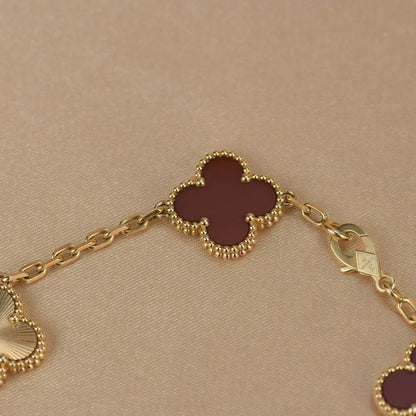 [⭐vintora] CLOVER 5 MOTIF RED CORNELIAN BRACELET COLLECTION