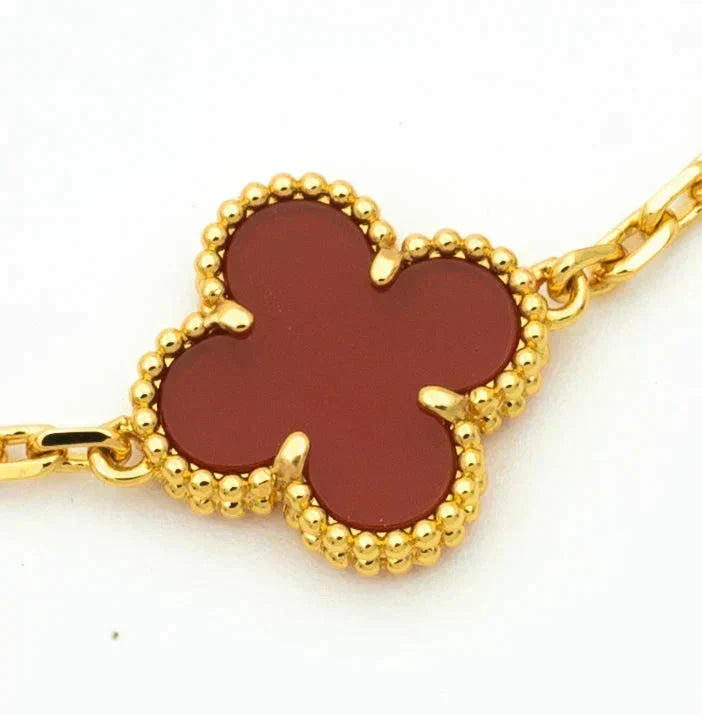 [⭐vintora] CLOVER 5 MOTIF RED CORNELIAN BRACELET COLLECTION