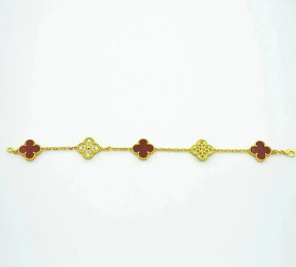 [⭐vintora] CLOVER 5 MOTIF RED CORNELIAN BRACELET COLLECTION