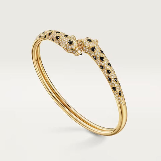 [⭐vintora]PANTHERE DOUBLE HEADED HALF DIAMOND OPEN BRACELET