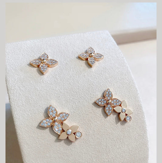 [⭐vintora]STAR BLOSSOM STUD EARRINGS PINK GOLD DIAMONDS