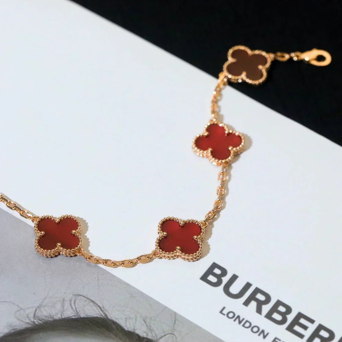 [⭐vintora] CLOVER 5 MOTIF RED CORNELIAN BRACELET COLLECTION