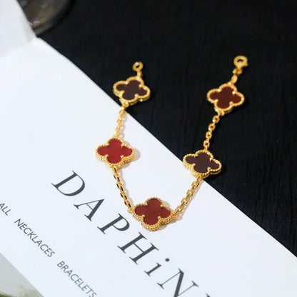 [⭐vintora] CLOVER 5 MOTIF RED CORNELIAN BRACELET COLLECTION