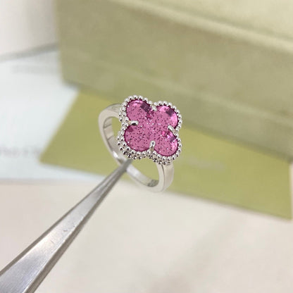 [⭐vintora]NEW ROSE QUARTZ FOUR-LEAF CLOVER RING