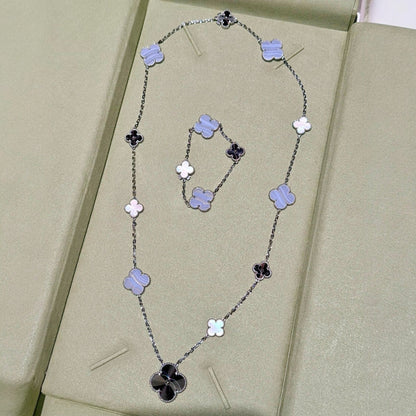 [⭐vintora]DETACHABLE CLOVER 15(11+4) FLOWER SILVER NECKLACE SET