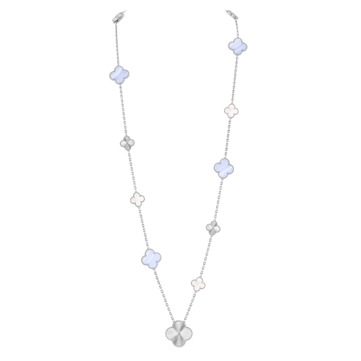 [⭐vintora]DETACHABLE CLOVER 15(11+4) FLOWER SILVER NECKLACE SET