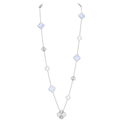 [⭐vintora]DETACHABLE CLOVER 15(11+4) FLOWER SILVER NECKLACE SET