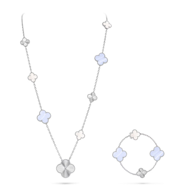 [⭐vintora]DETACHABLE CLOVER 15(11+4) FLOWER SILVER NECKLACE SET