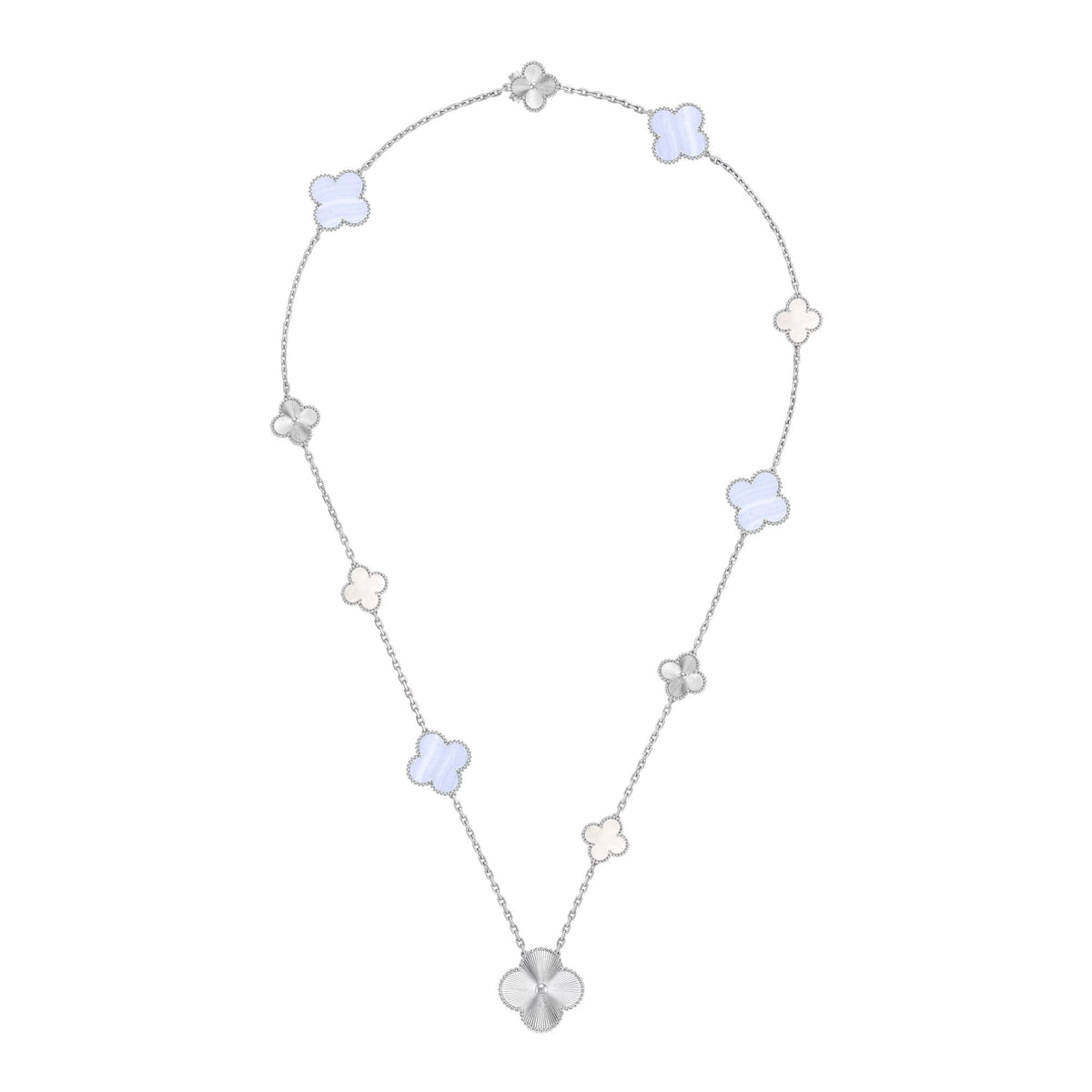 [⭐vintora]DETACHABLE CLOVER 15(11+4) FLOWER SILVER NECKLACE SET